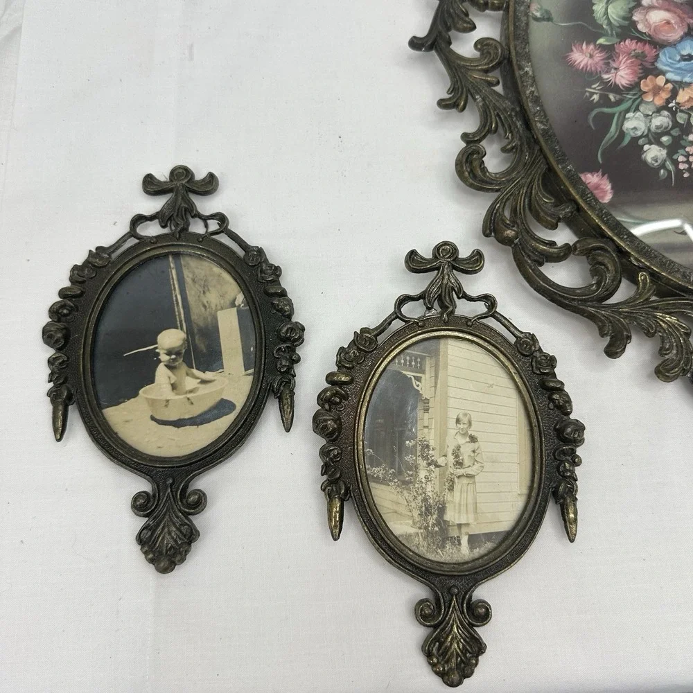 Lot 3 Cast Metal Brass Tone Art Nouveau Ornate Oval Wall Picture Frames Italy
